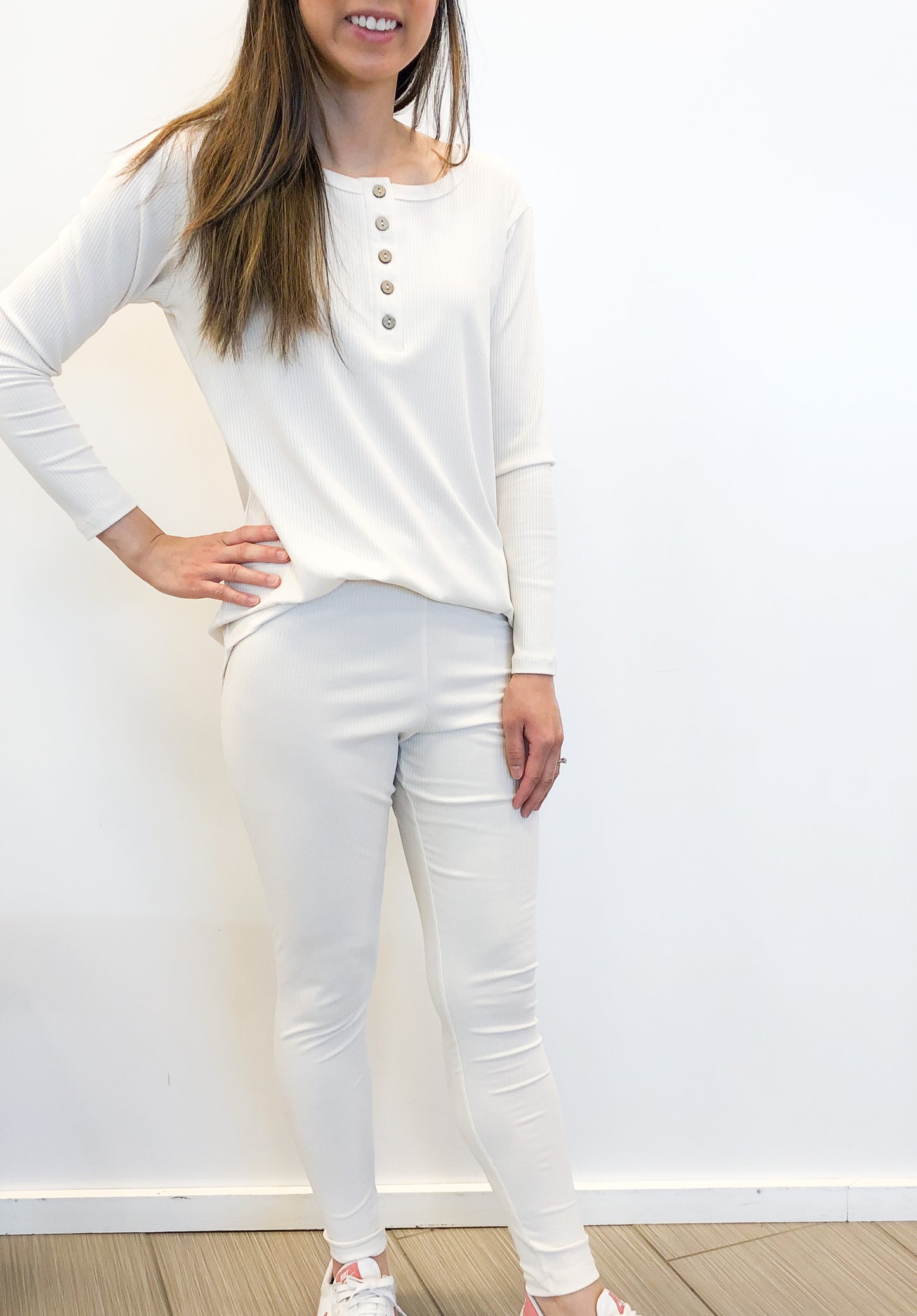 Bamboo Rib Knit Lounge Set in Cream