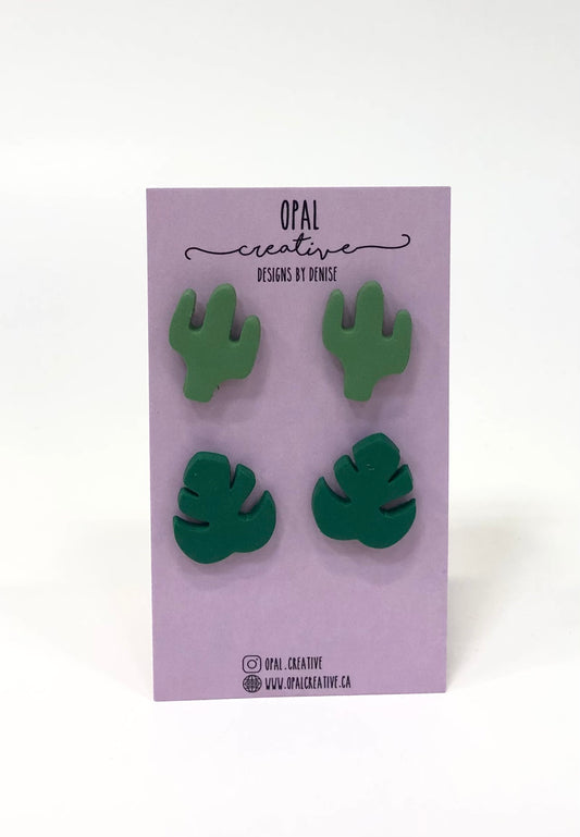 Cactus Monstera 2 Stud Pack Earrings