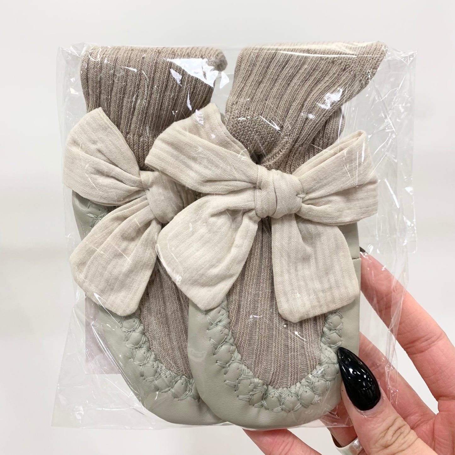 Bow Sock Booties in Beige