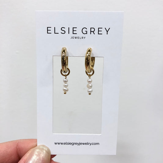 Three Pearl Drop Hoop Earrings