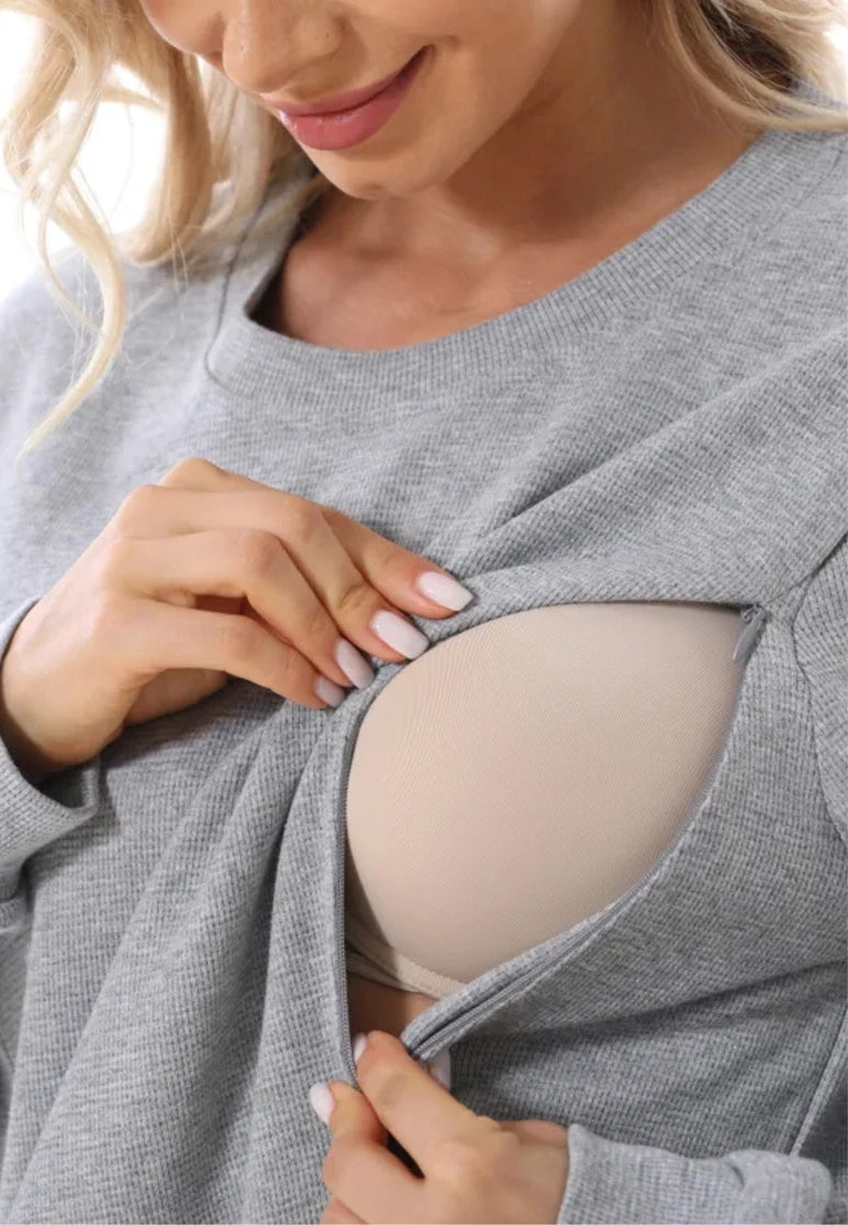 Claudia Maternity Nursing Pajama Set in Grey