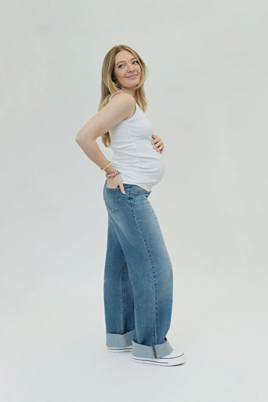 Paige Roll Cuff Wide Leg Jean