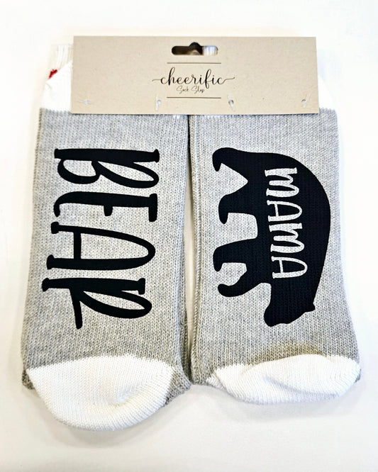 Mama Bear Socks in Light Grey