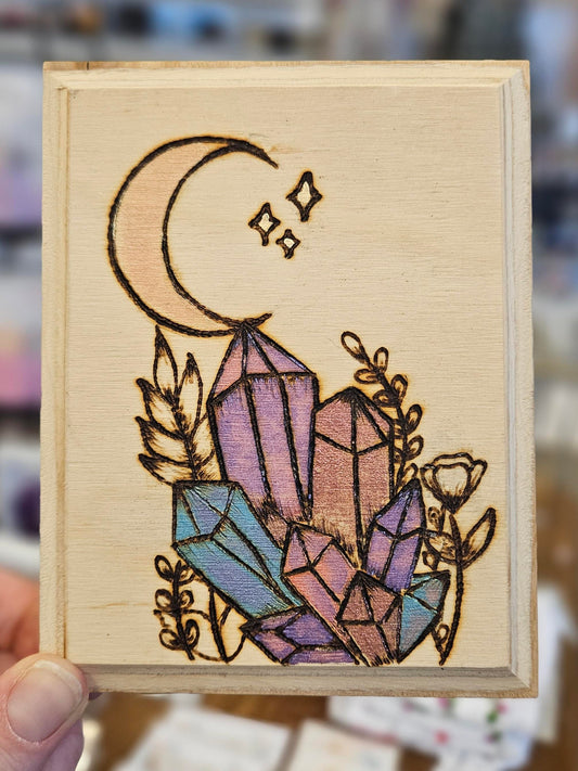 Wooden Moon and Gems Sign