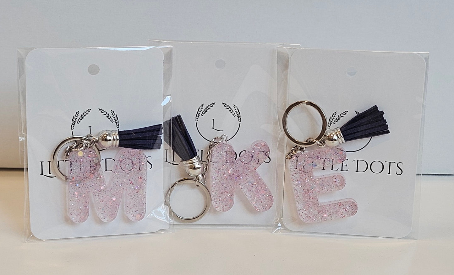 Initial Keychain in Pink with Sparkles