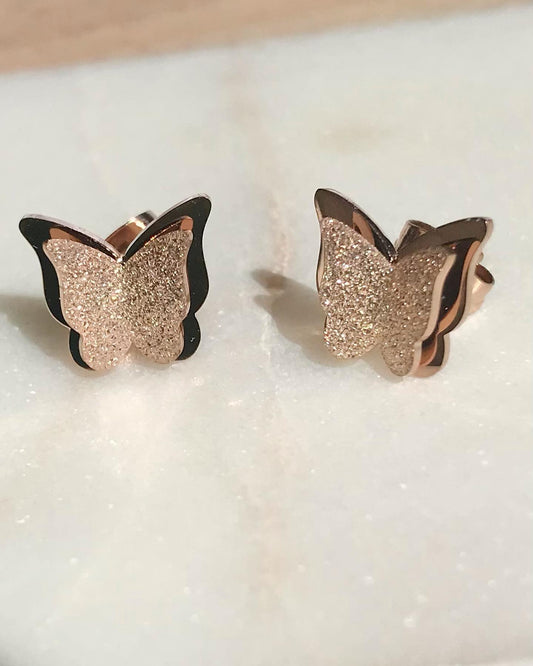 Rose Gold Frosted Butterfly Studs