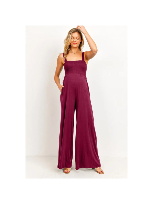 Madelynn Magenta Smocked Wide Leg Jumpsuit