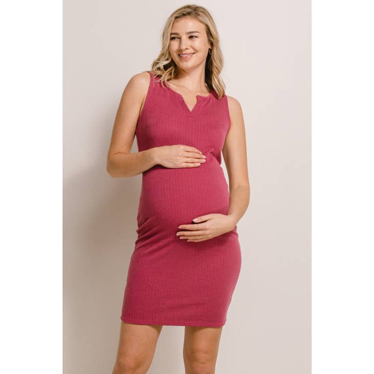 Ribbed Bodycon Dress in Berry