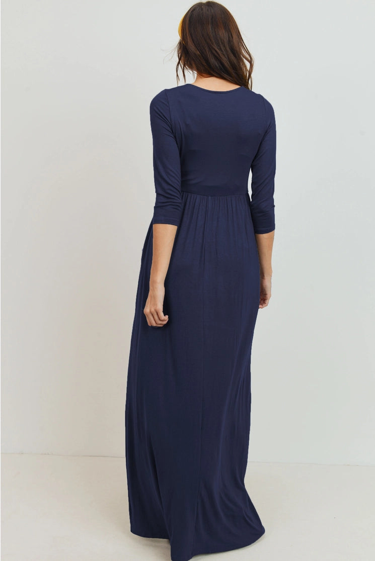 Farren Maxi Nursing Dress in Navy Blue