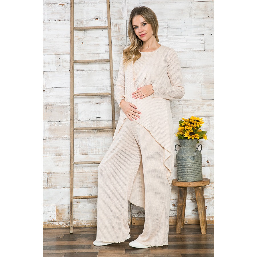 Kira Stone Cropped Top, Wide Pants & Cardigan 3 Piece Set