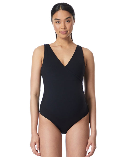 Cross Front One Piece Swimsuit in Black