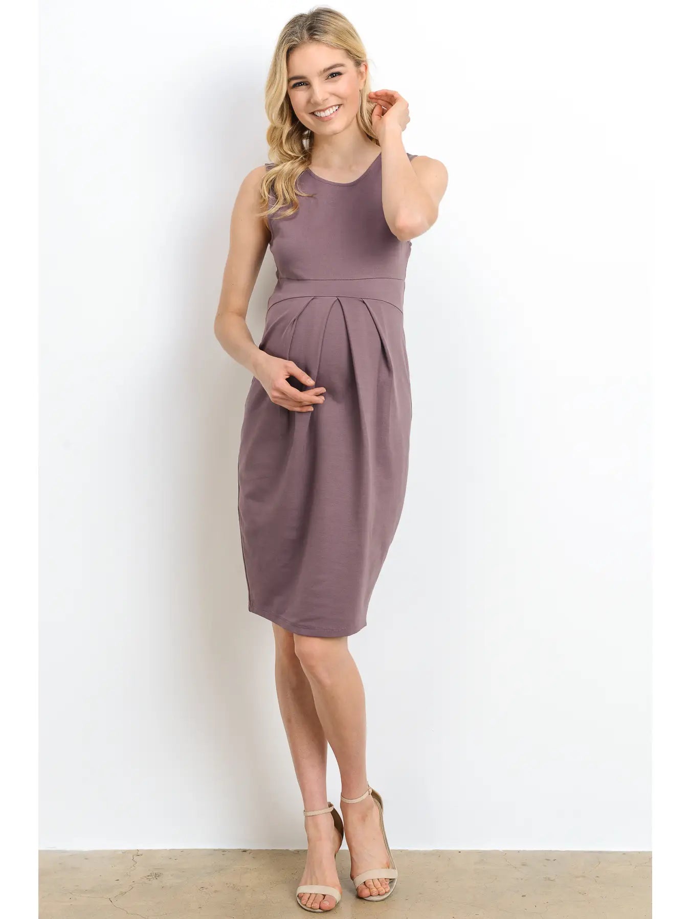 Melanie Front Pleat Dress in Dark Rose