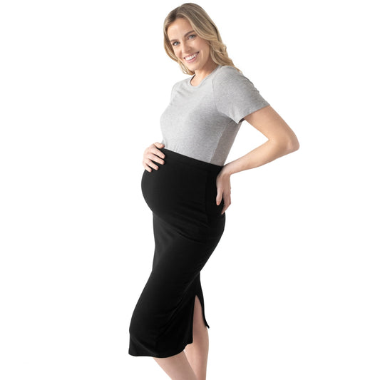 Ribbed Bamboo Maternity Midi Skirt in Black