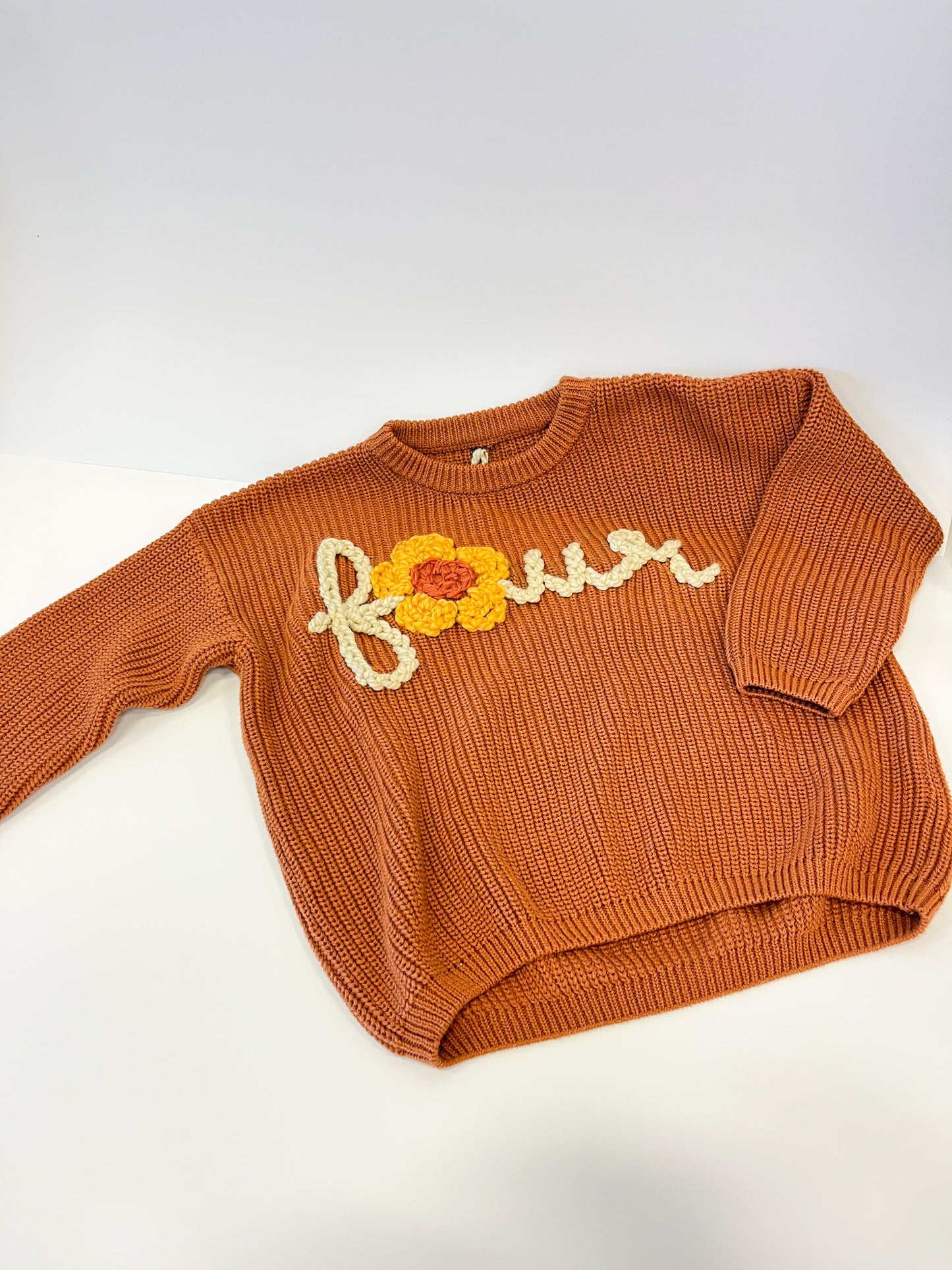 "Four" Embroidered Knit Sweater