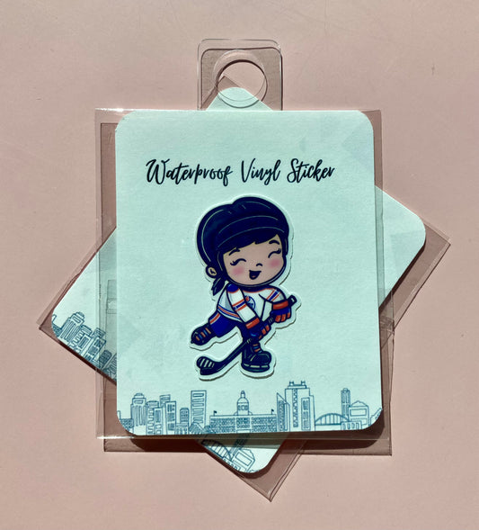 Long Black Hair Hockey Player Sticker