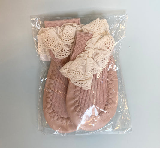 Eyelet Lace Sock Booties in Pink