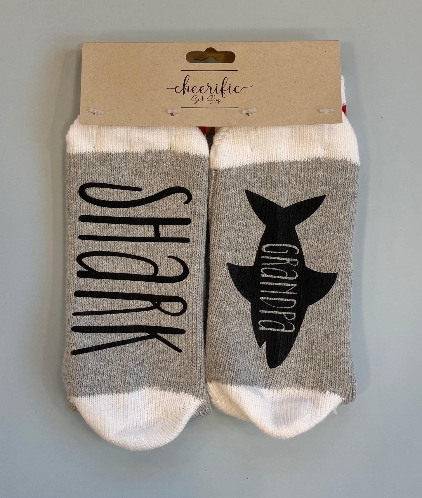 Grandma Shark Socks in Light Grey