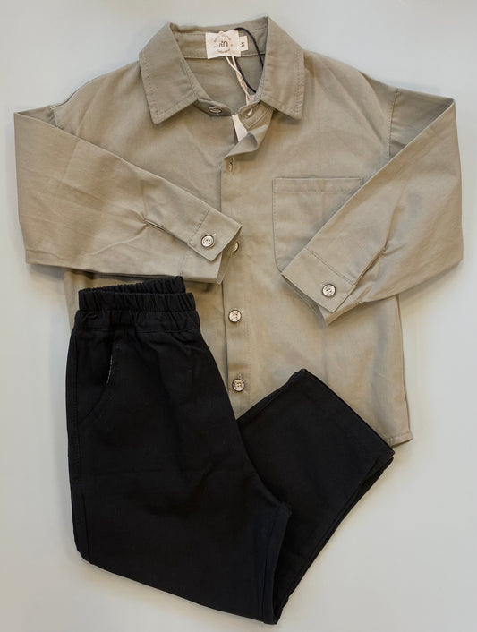 Kit Button Up Shirt & Trousers in Green/Black