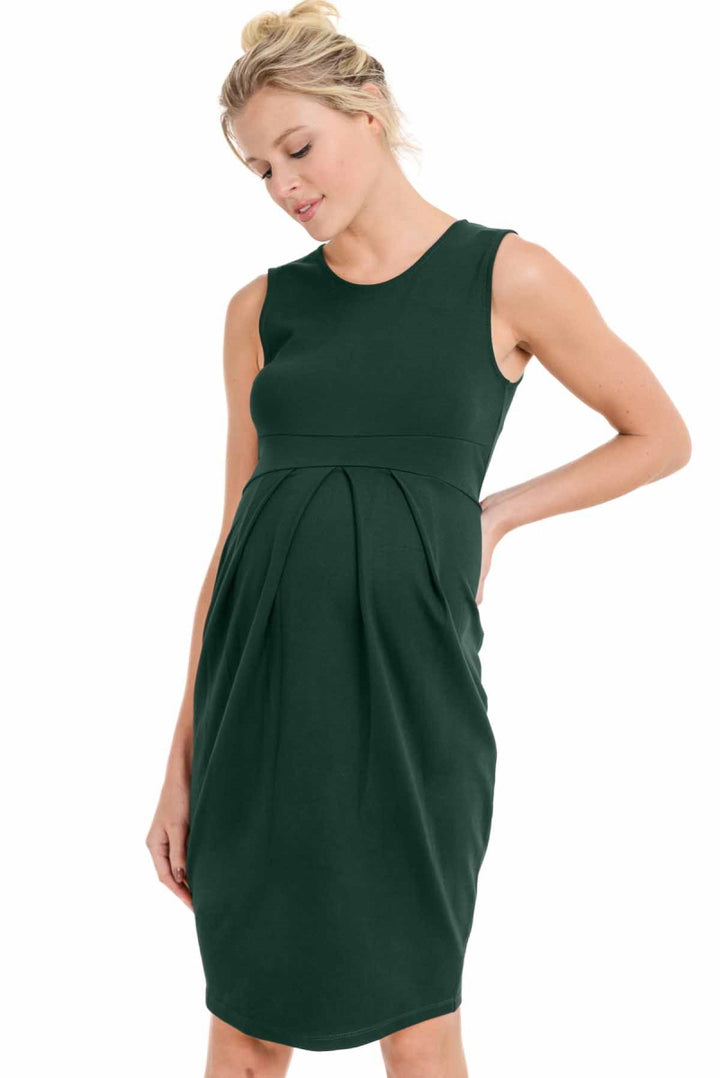 Front Pleat Sleeveless Dress in Green