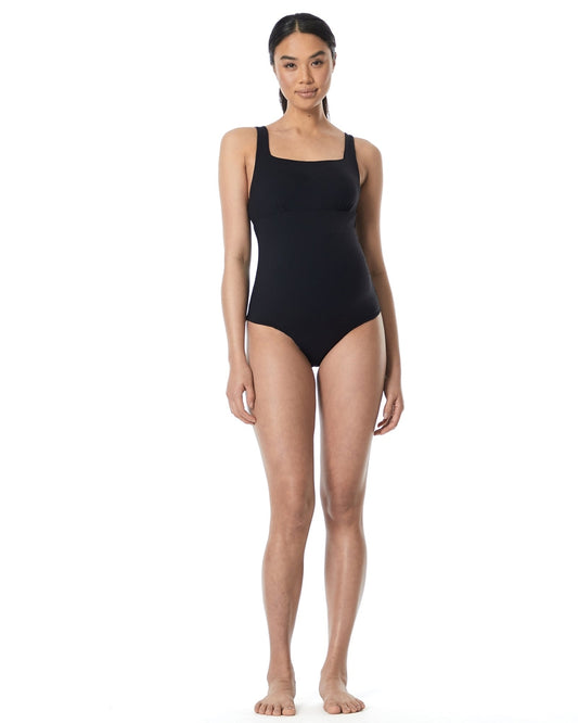 Square Neck One Piece Swimsuit in Black