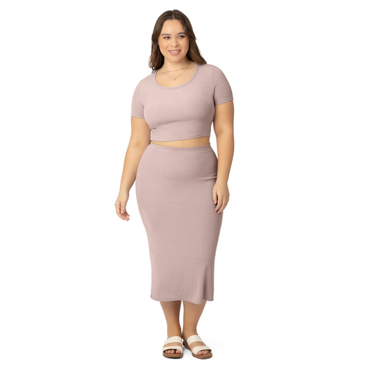 Ribbed Bamboo Midi Skirt in Lilac Stone