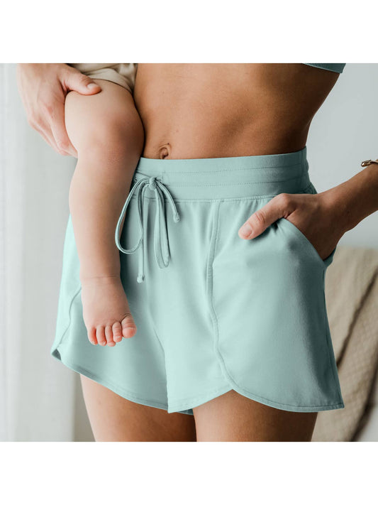 Bamboo Maternity & Postpartum Lounge Shorts in Dusty Blue Green