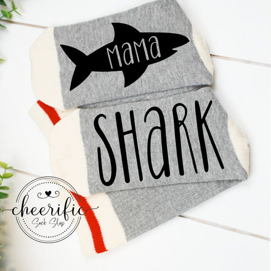 Mama Shark Socks in Light Grey