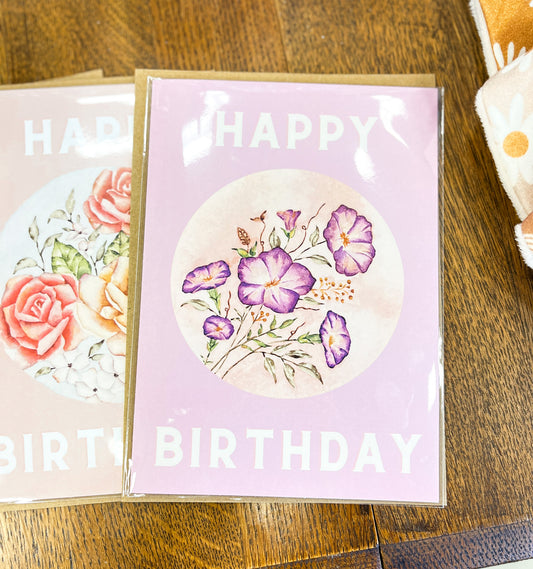 Happy Birthday Florals Card in Purple