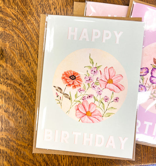 Happy Birthday Florals Card in Teal