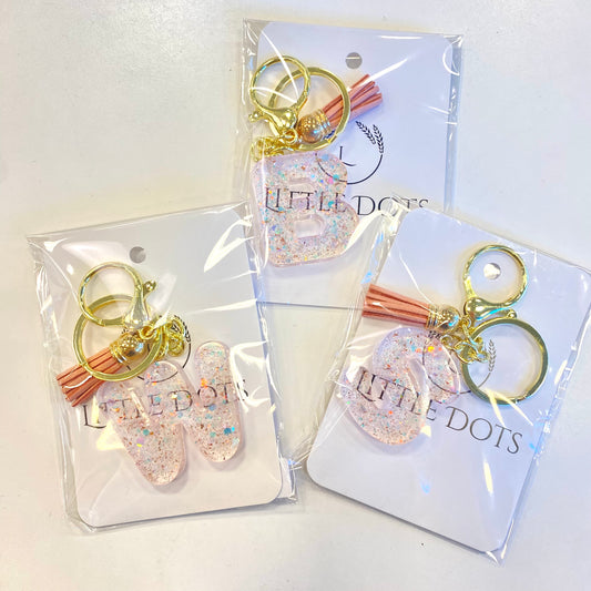 Alphabet Keychains in Clear with Gold Sparkles