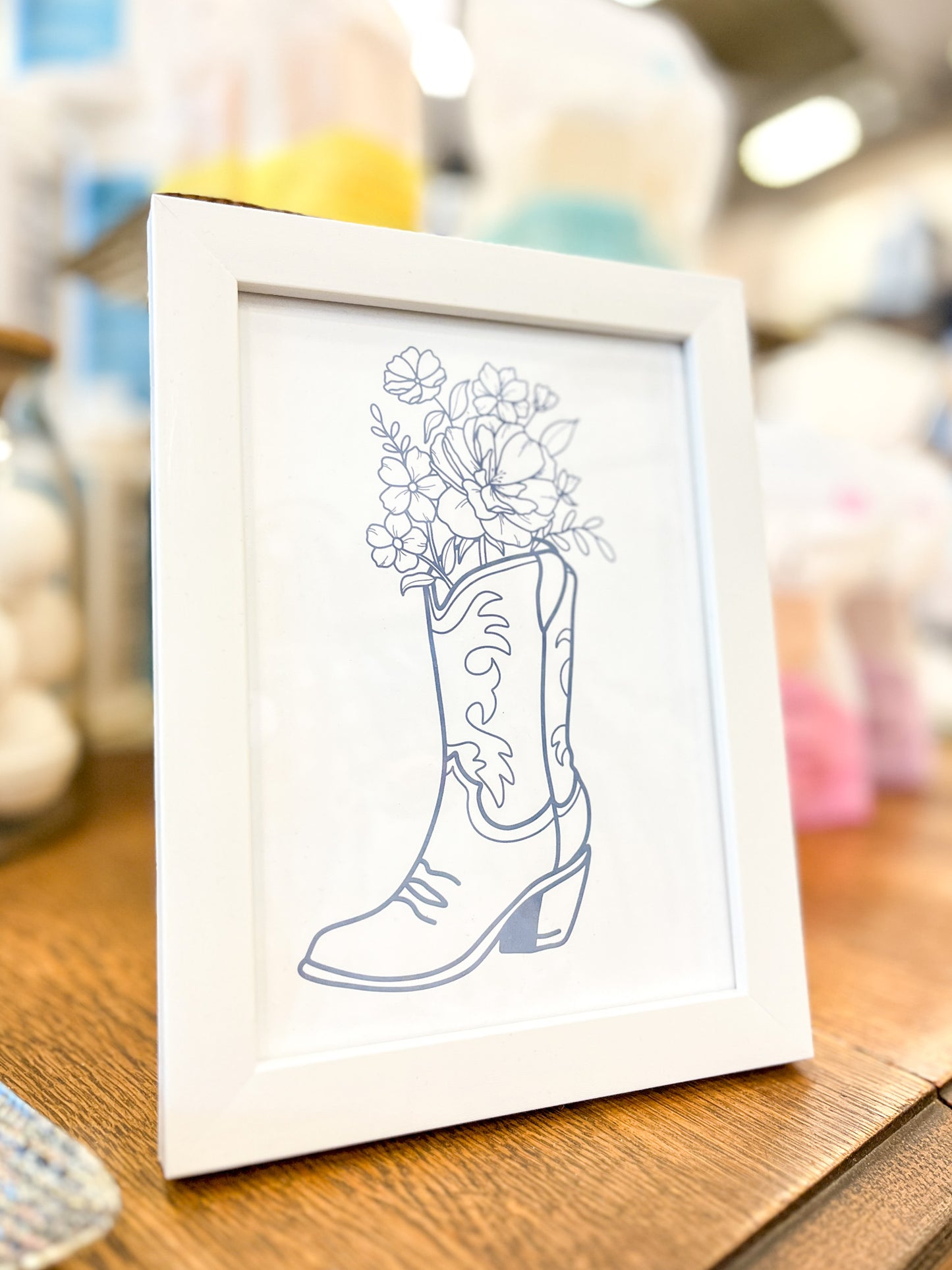 Framed Cowgirl Boot Florals Print