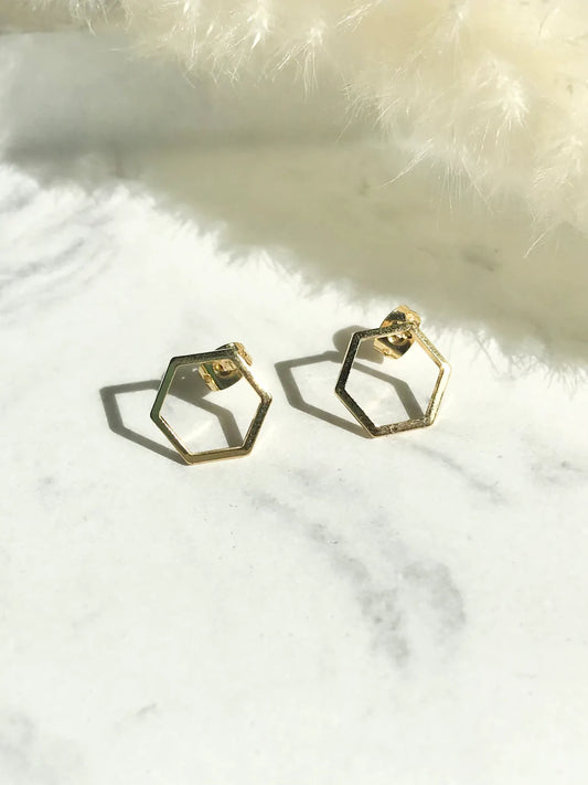 Hexagon Studs in Gold