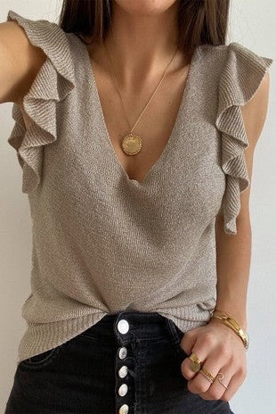 Ruffle Sleeve Knit Blouse