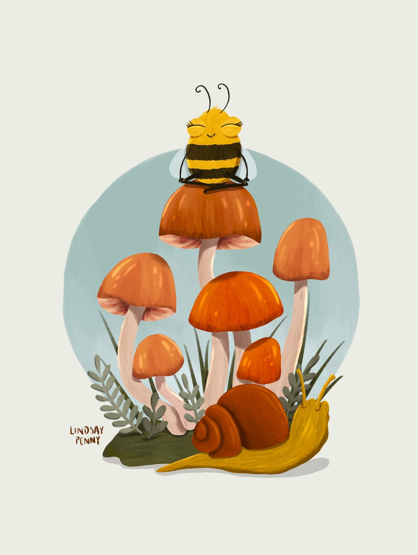 Meditation Bee Mushroom Art Print