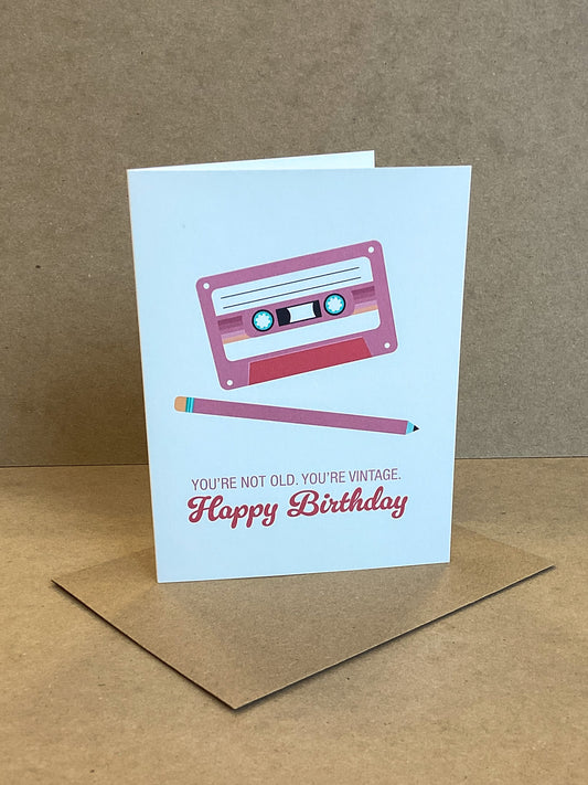 Cassette Tape Vintage Retro Birthday Card in Pink