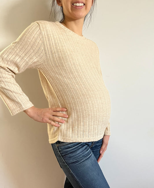 Sydney Ribbed Top in Beige - Final Sale