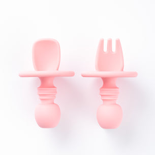 Silicone Mini Spoon and Fork in Bubblegum