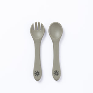Silver Sage Green Silicone Spoon and Fork