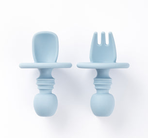 Silicone Mini Spoon and Fork in Denim