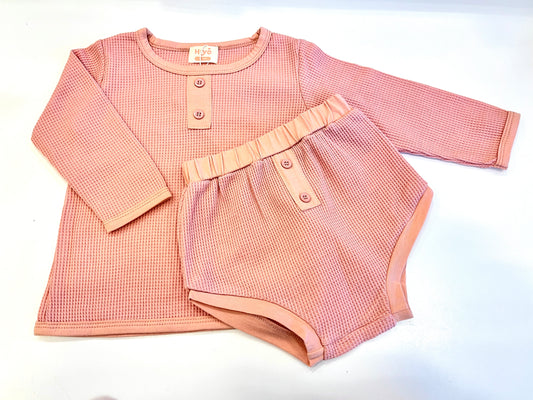 Waffle Long Sleeve Set in Rose