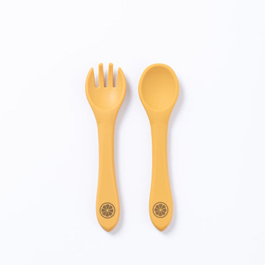 Silicone Spoon and Fork in Mustard (Yellow)