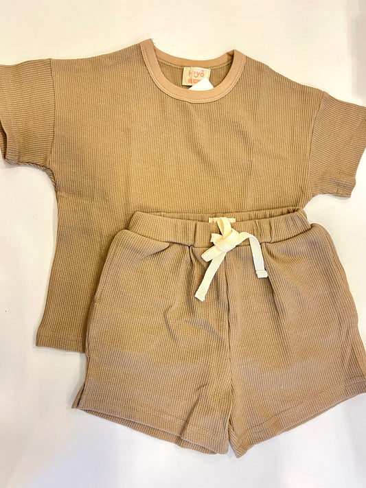 Waffle Short Sleeve Set in Camel