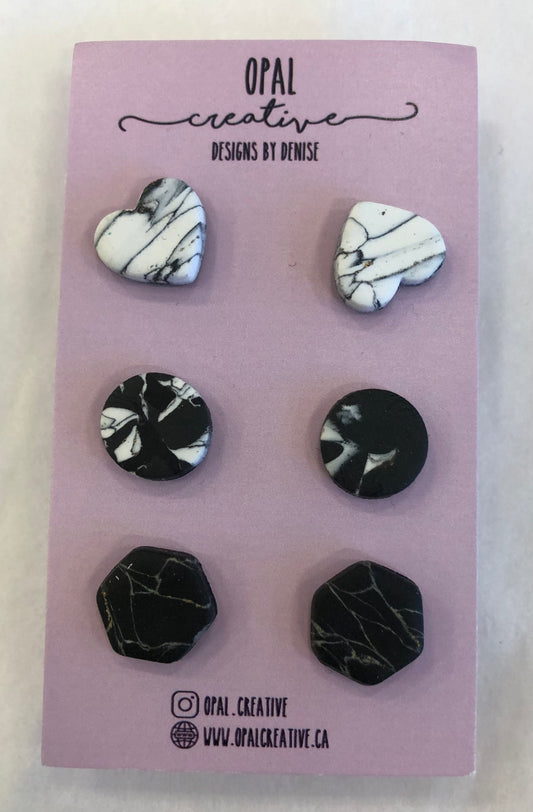 Black and White Marble 3 Stud Pack