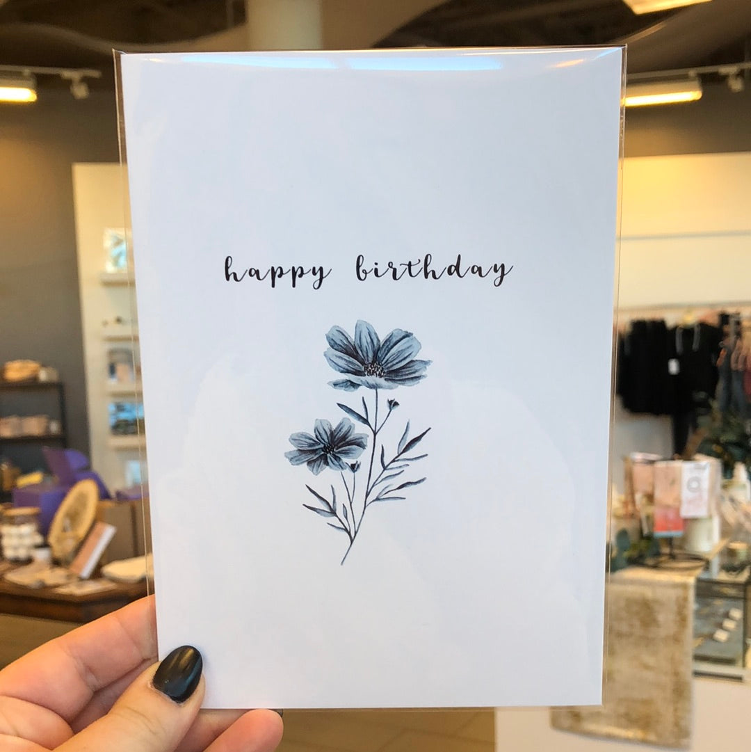 One Blue Flower Happy Birthday Card