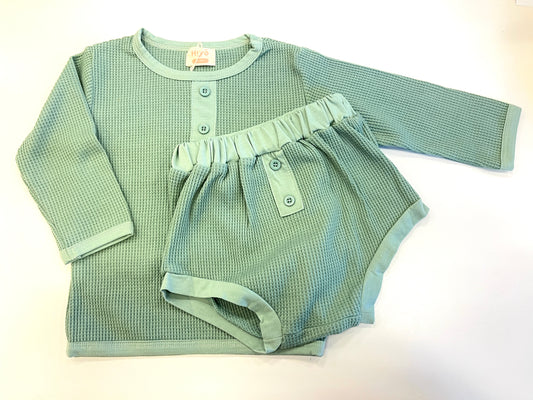 Waffle Long Sleeve Set in Mint